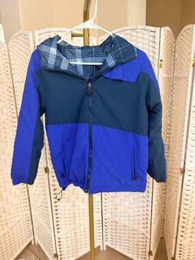 Kids Polar Edge Reversible Hooded Jacket Blue Plaid